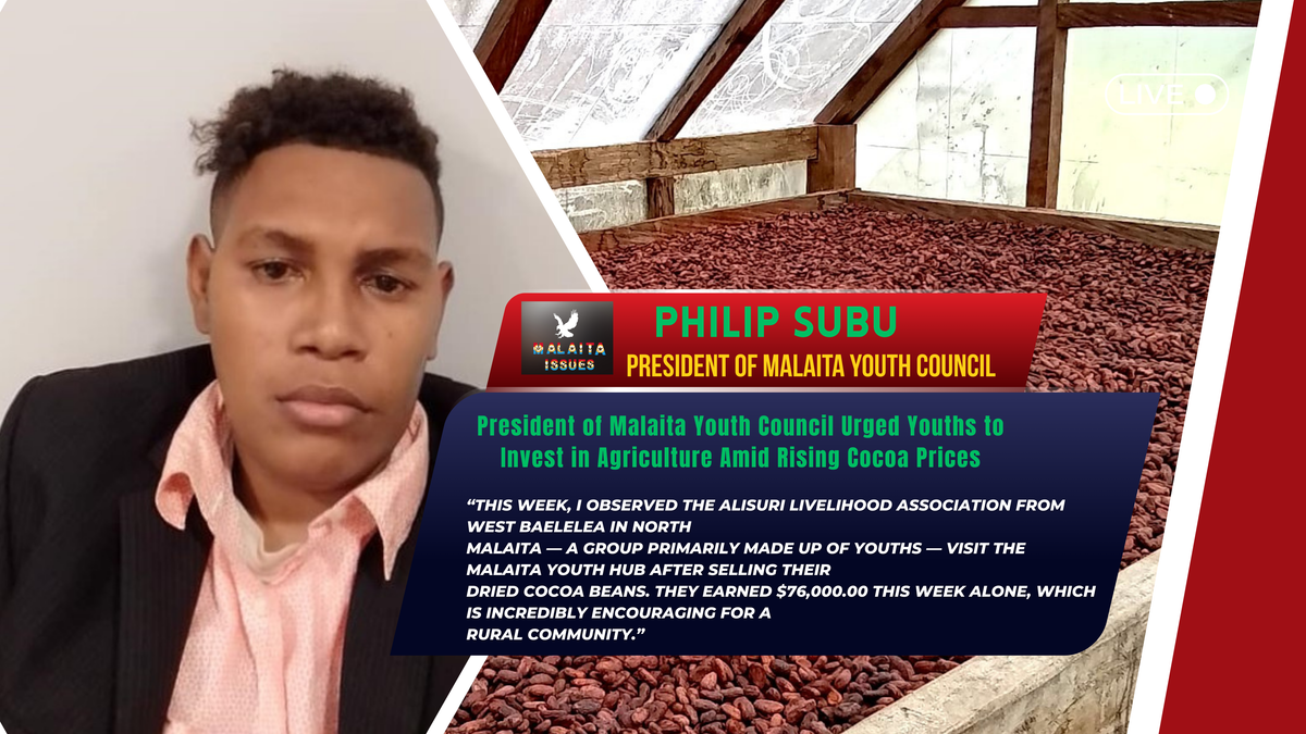 President of Malaita Youth Council Urged Youths to Invest in Agriculture Amid Rising Cocoa Prices